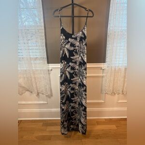 Hurley Tropical Print Maxi Dress Black White Adjustable Strap L